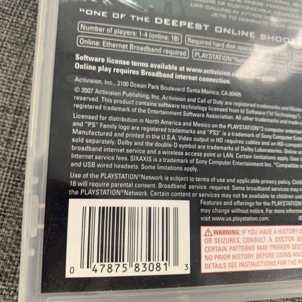 PS3‎ Call of Duty 4 Modern Warfare Mature 17+ Playstation 3
